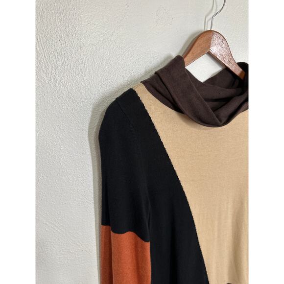 Lagenlook Spring Mercer Cowl Neck Sweater S Brown Tan Orange Color Blocked - Picture 3 of 11